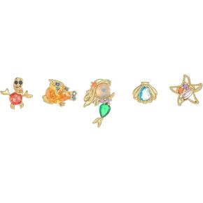 TV Movies Princess Beauty Inspired Stud Earrings, Gold-Tone Crystal Teacup and Teapot Design Silver Earrings Stud (Green and Red)