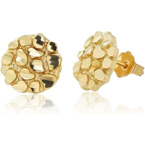 Textured 14k Yellow Gold Round Nugget Stud Earrings with Push Back - 5 Sizes in Saudi Arabia