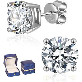 أقراط مسمار مويسانيت للنساء الرجال ، 0.6-6ct د جولة جولة قطع أربع أقراط مويسانيت ، 18 كيلو بايت مختبر فضي مطلي بالذهب تم إنشاؤه