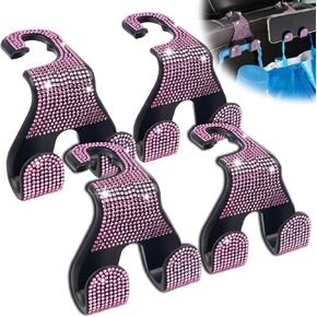 Sparkling Car Headrest Hooks, 4 Pack, White 2 in 1 Purse Hook for Car Seat Hooks, Chic Automotive Back Seat Hook for Women Essentials Handbag Clothes Bags and Purses