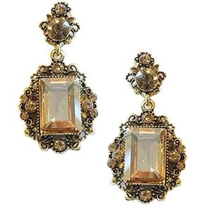Victorian Art Deco Antique Vintage Retro Style Honey Amber Champagne Citrine Rhinestone Bridal Bridesmaid Wedding Prom Dangle Earrings