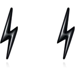 KZX Black Lightning Bolt Studs Earrings for Men 925 Sterling Silver Cool Flash Earrings Jewelry Gifts for Friends