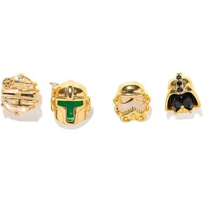 Zircon Character Stud Earrings, Gold-Tone, 4 Pack Earrings Stud