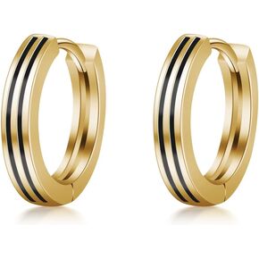 Immobird Hoop Earrings Men 925 Sterling Silver Ear Pins Minimalistic Black Stripe Men Hoop Earrings for Father Boyfriend or Brother in Kuwait