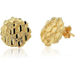 Textured 14k Yellow Gold Round Nugget Stud Earrings with Push Back - 5 Sizes