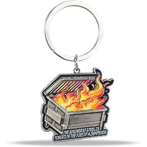 Steel Flame Trash Can Keychain, Unique Metal Keyring, Creative Gifts for Car & Home, Ideal Accessory for Keychains and Collectors