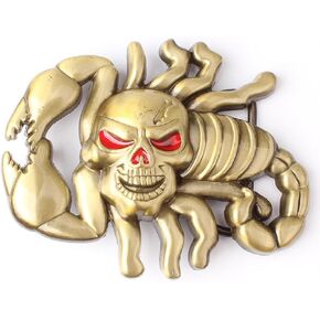 Gold Scorpion Skull Head Belt Buckle for Men Rock Scorpion Animal Belt Buckle, Punk Red Eye Skull Head Belt Buckle Men’s Classic Gothic Scorpion Skull Western Belt Buckle Jewelry