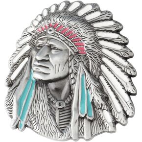 Native American Indian Chief Belt Buckle for Men, Indian Tribal Chief Belt Buckle, Indian Warrior Chief Head Belt Buckle, Western Cowboy Belt Buckle, Best Man Wedding Belt Buckle(Silver)