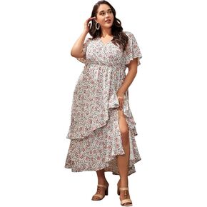 Plus Size Summer Dresses for Women 2025 Floral Maxi Dress Flowy Vacation Dress for Beach Wedding, Church, Garden Party