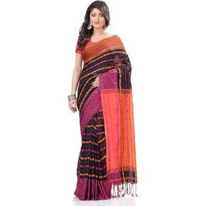 Women's Traditional Bengali Bengamuri Pure Handloom Cotton Saree With Blouse Piece 6.3 mTR
