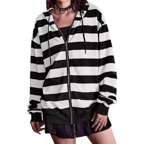 Chvity Women's Women up Hoodie مخططة ذات غلاف طويل الأكمام للنساء المتضخمات في التسعينات من القرن الماضي