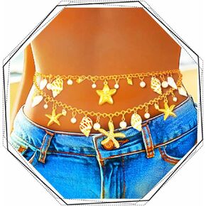 TWINKLEDE Mermaid Body Chain Starfish Shell Waist Chains Summer Beach Belly Belt for Women