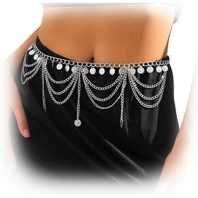 Metal Link Chain Belly Belt,Silver/Gold Multi-layered Tassel Waist Chain Belt,Outfit Dress Jean Pants Coin Pendant Waist Belt for Women in Kuwait