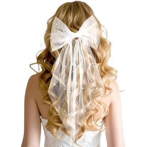 Bridal Veil, Bow Wedding Veil Tulle Layer Pearl Veil Short Elegant Pearl Veil Bride Veil Short Veil with Clip Wedding Hair Accessories for Women Girls