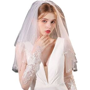 2 Tier Bow Pearl veil Short veil White Bridal Veil With Comb Bachelorette Party Veils For Brides and Women