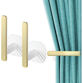 2 Pack Adhesive Curtain Holders, Gold Curtain Holdbacks, L Shaped Drapery Curtains Tiebacks, No Drill Curtains Hooks, Nordic Style Window Treatment Holdbacks for Home Office Decorative Decor
