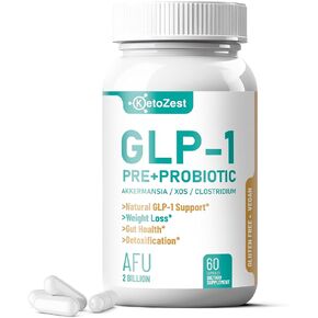 GLP-1 Booster Probiotic Prebiotic Supplement - Increases GLP1 Production with 2 Billion AFU Akkermansia Muciniphila Clostridium Butyricum - Activate Natural GLP 1 Support for Women Men