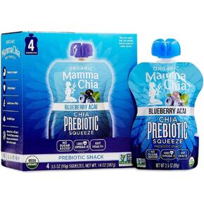 Mamma Chia Organic Prebiotic Speed ​​Snack ، Blueberry Acai ، دعم الأمعاء الأليفة الغنية بالألياف ، USDA العضوية ، غير المعدلة وراثيًا ، نباتي ، خالي من الغلوتين ، 3.5 أونصة (حزمة 4)