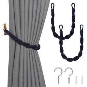 NICEEC 2 Pack Natural Cotton Rope Curtains Tiebacks Elegant Boho Style Decor Decor Backs Soft Loft Hand-Grope Starbacks with Hook For Home & Office Crupery (Wine Red)