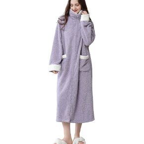 Zippered Robes for Women Winter Warm Fluffy Robes with zipper front Thick Cozy Fuzzy Housecoat with Pockets