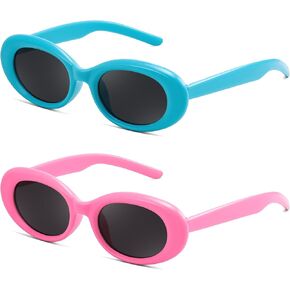 2PACK Kids Sunglasses for Girls Boys Oval Small Frame Toddler Shades UV 400 Protection Age 3-8