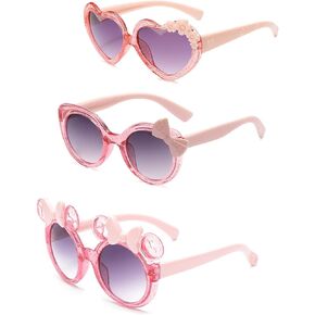3Pcs Cute Kids Sunglasses, Girl Multiple Shaped Sunglasses UV400 Kids Eyewear for Age 3-10 Years