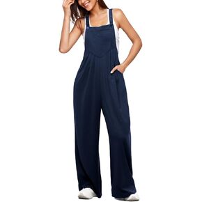keriffe Womens Casual Overalls Jumpsuits Wide Leg Loose Fit Pants One Piece Sleeveless Adjustable Strap Rompers with Pockets