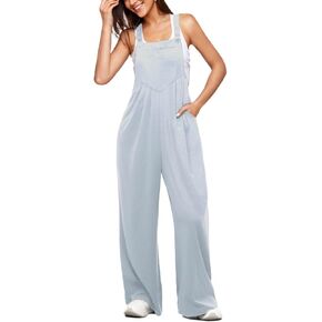 keriffe Womens Casual Overalls Jumpsuits Wide Leg Loose Fit Pants One Piece Sleeveless Adjustable Strap Rompers with Pockets in Kuwait