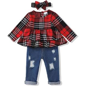 Baby Girl Clothes Toddler Girls Winter Outfits Infant Clothing Ruffle Top Denim Pants Jeans Cute Fall Outfit Set