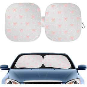 Pink Bow Print Car Windshield Sun Shade, Foldable Reflective UV Protection Sun Visor with Storage Pouch, Auto Interior Accessories for Sedan, SUV, Hatchback