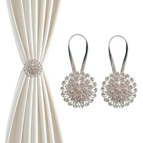 Magnetic Curtain Tiebacks ，tie Backs for Curtains 2 Pack Crystal Flower Curtain Clips for Home Office Decoration Holdbacks (Gold Diamond Flower)