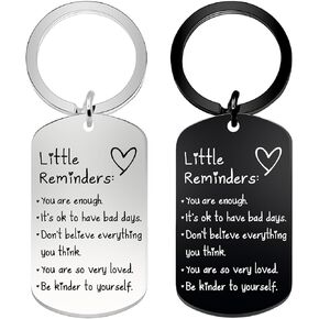 Little Reminders Keychain Inspiration Gifts Black and Silver for Women Men Uplifting Mental Health You Are Enough Keyring