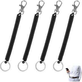 Ouligay 4pcs Retractable Spring Coil Keychain, Coiled Lanyard With Keyring Lobster Clasp, Anti-Lost Stretch Cord Safety Key Chain for Wallet Chain, Keys, Cellphone (Black)