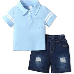 Toddler Boy Clothes 2T 3T 4T 5T Summer Boys Outfits Short Sleeve Polo Shirt + Denim Jean Set