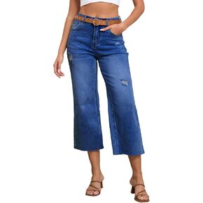 Women's Wide Leg Jeans High Waist Straight Leg Stretchy Ripped Jeans for Womens