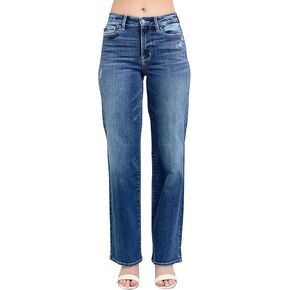 جودي الأزرق العالي الخصر غسل الظلام 90 ساق مستقيمة ، inseam 32 "