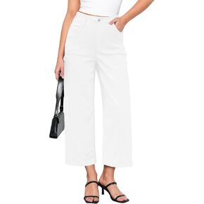 GRAPENT Wide Leg Jeans Woman Trendy Cropped High Waisted Front Seam Casual Stretchy Denim Trouser Jeans with Pockets in Saudi Arabia