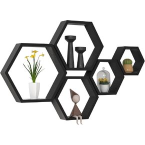 WONFUlity Hexagon Floating Shelves Honeycomb Shelves Wall Mounted Wood Farmhouse Storage Wall Shelf for Bathroom, Kitchen, Bedroom, Living Room,Driftwood Finish Wall Decor,Dark Brwon in Kuwait