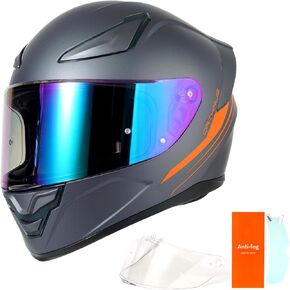 OTS Dual Clear & Litted Full Face Face Dot Motorcycle Helmet - قذيفة ABS لخفيفة الوزن ، وبطانة قابلة للغسل للرجال (أسود غير لامع ، متوسطة)