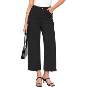 GRAPENT Wide Leg Jeans Woman Trendy Cropped High Waisted Front Seam Casual Stretchy Denim Trouser Jeans with Pockets