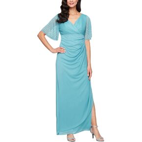 Alex Evenings Women's Flutter Sleeve Long Mother of The Bride Dress with Ruched Empire Waist (Petite and Regular Sizes)