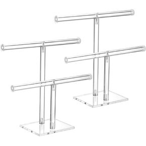 QWORK Clear Acrylic Jewelry Organizer - 2-Tier T-Bar Bracelet & Necklace Holder - 2 Pack Transparent Jewelry Stand for Retail, Business Shows, and Home Use - 10" W x 9 3/4" H