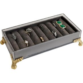 GemeShou velvet slots Ring holder for jewelry organizer, Grey earring ring display stand for selling, felt ring jewelry holder tray showcase【Velvet slots Ring Holder-Grey】