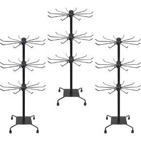 3 Pcs Rotating Display Stand 3 Tier Jewelry Display Rack with Hooks Spinning Keychain Holder Metal Earrings Display Organizer for Selling Necklace Display Supplies (Black,27.76 x 11.8 Inches)