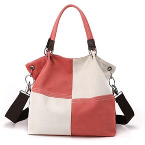 Women Canvas Shoulder Tote Handbag - Casual Top Handle Multi-Pocket Crossbody Satchel Messenger
