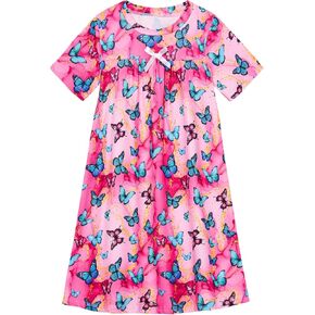 Funnycokid Girls Nightgowns Pajamas Dress Short Sleeve Pjs for Kids 5-12 Years