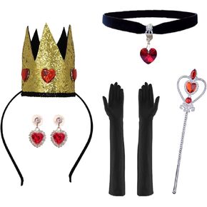 5 PCS Queen Costume Set مجموعة Gold Crown Heart Heart Rhinestone Queen Wand for Valentine's Party Cosplay