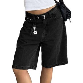 Xineicy Womens Jean Shorts Y2K Mid Waisted Straight Leg Baggy Jorts Trendy Summer Outfits Casual Denim Shorts