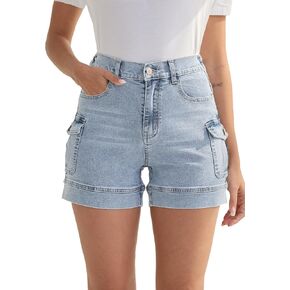 Women's Stretchy Cargo Jean Shorts High Waisted Casual Summer Denim Shorts with Pockets