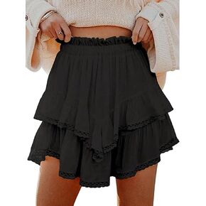 شورت Springcmy Womens Flowy Summer Boho High Weist Mini Pleated Tiered Tiered Tiered Golf Tennis Shorts Skirts